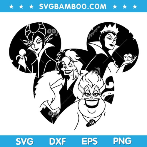 Disney Ears Villains SVG, Maleficent Cruella Ursula Evil Queen SVG, Disneyland Ears Cruella Ursula SVG DXF EPS PNG