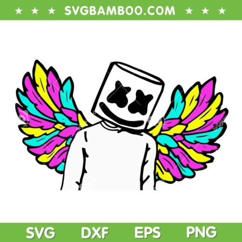 DJ Marshmello Color Wing SVG, Marshmello with Wings SVG, The Marshmello Man and Wings SVG DXF EPS PNG