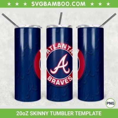 Atlanta Braves 20oz Skinny Tumbler Template PNG, MLB Atlanta Braves Tumbler Wrap PNG, Braves Baseball Tumbler Sublimation Design PNG Download