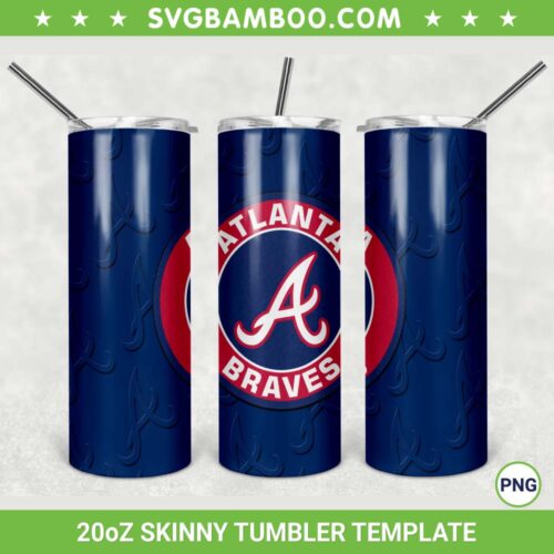 Atlanta Braves 20oz Skinny Tumbler Template PNG, MLB Atlanta Braves Tumbler Wrap PNG, Braves Baseball Tumbler Sublimation Design PNG Download