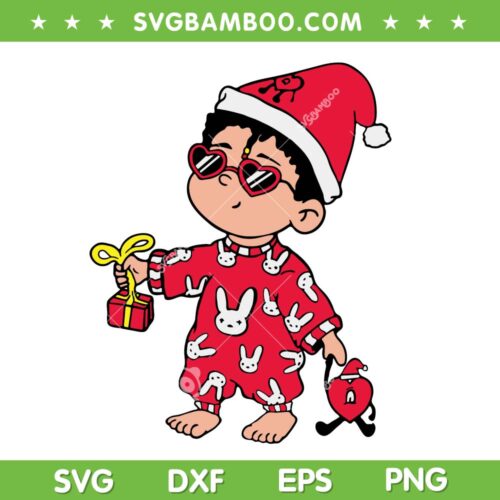 Baby Benito Christmas Pajamas SVG, Baby Benito Santa Hat SVG, Bad Bunny Christmas SVG DXF EPS PNG
