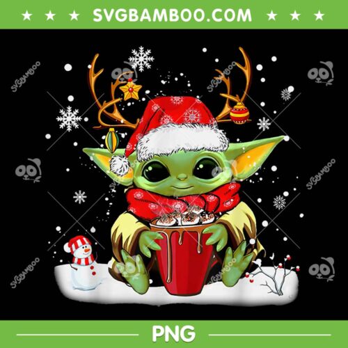 Baby Yoda Reindeer PNG, Star Wars Christmas Coffee PNG, Baby Yoda Santa Hat Coffee Mug PNG