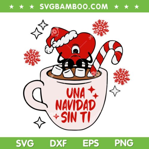 Bad Bunny Christmas Hot Coffee SVG, Sad Heart Coffee Latte SVG, Christmas Sad Heart SVG DXF EPS PNG
