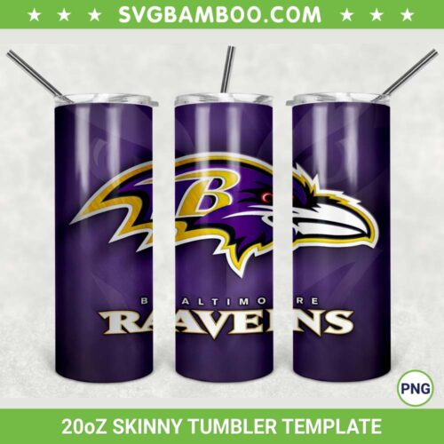 Baltimore Ravens 20oz Skinny Tumbler Template PNG, NFL Baltimore Ravens Tumbler Wrap PNG, American Football Tumbler Sublimation Design PNG Download