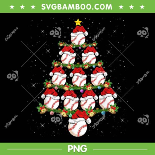 Baseball Xmas Tree Lights PNG, Santa Baseball Christmas PNG, Christmas Baseball Tree PNG
