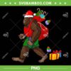 Bigfoot Santa Carrying Christmas Bag PNG, Xmas Bigfoot Santa Hat PNG, Black Muscle Santa Christmas Bag PNG