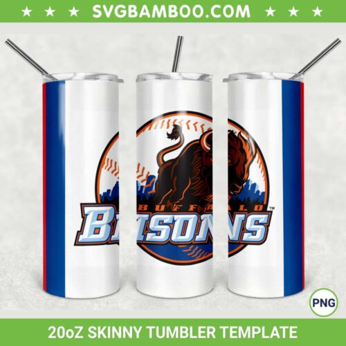 Buffalo Bisons 20oz Skinny Tumbler Template PNG, Buffalo Bisons Logo Tumbler Wrap PNG, American Bison Tumbler Sublimation Design PNG Download