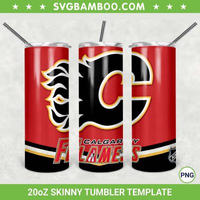 Calgary Flames 20oz Skinny Tumbler Template PNG, NHL Calgary Flames Tumbler Wrap PNG, Football Sports Tumbler Sublimation Design PNG Download