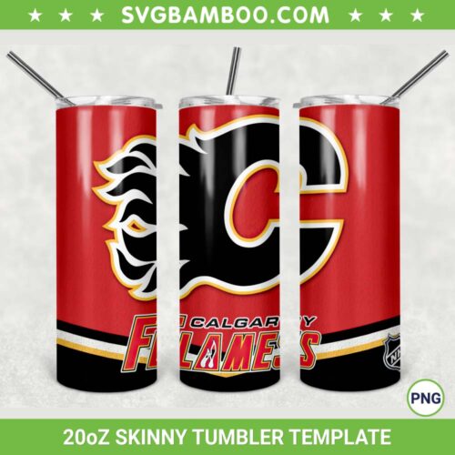Calgary Flames 20oz Skinny Tumbler Template PNG, NHL Calgary Flames Tumbler Wrap PNG, Football Sports Tumbler Sublimation Design PNG Download