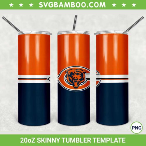 Chicago Bears 20oz Skinny Tumbler Template PNG, NFL Chicago Bears Tumbler Wrap PNG, Football Team Tumbler Sublimation Design PNG Download