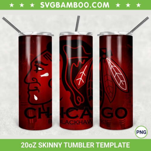 Chicago Blackhawks 20oz Skinny Tumbler Template PNG, NHL Chicago Blackhawks Tumbler Wrap PNG, NHL Logo Tumbler Sublimation Design PNG Download