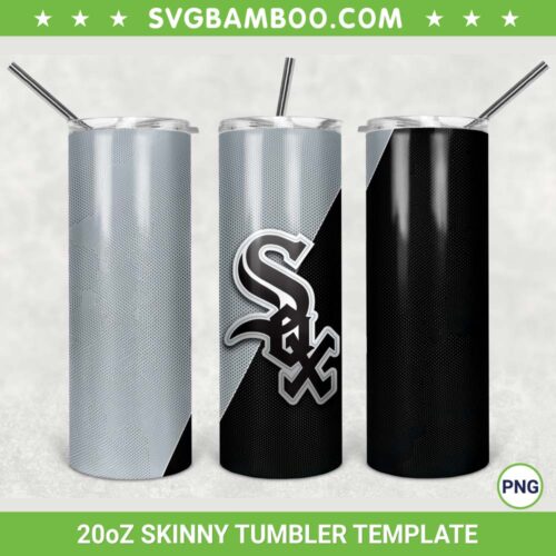 Chicago White Sox 20oz Skinny Tumbler Template PNG, Chicago White Sox Logo Tumbler Wrap PNG, Baseball Tumbler Sublimation Design PNG Download