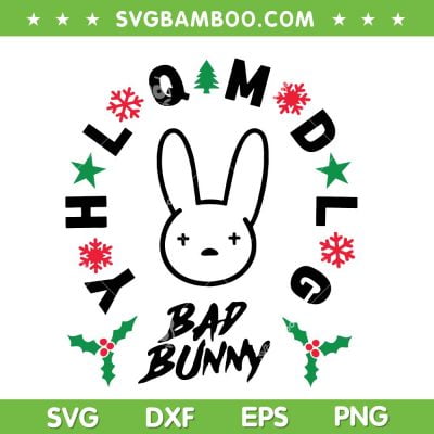 Christmas Bad Bunny Colorful SVG, Xmas Bad Bunny SVG, Cute Bad Bunny Christmas SVG DXF EPS PNG