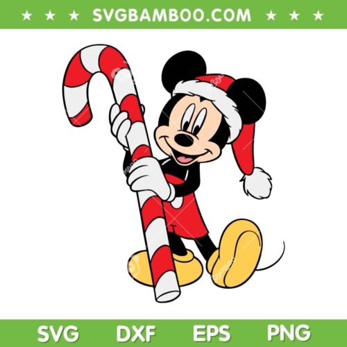 Christmas Mickey Candy Cane SVG, Mickey Mouse Santa Hat SVG, Christmas Mickey Mouse SVG DXF EPS PNG