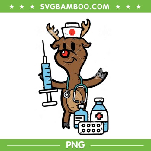 Christmas Nurse Reindeer PNG, Xmas Nursing Scrub Top PNG, Xmas Reindeer Needle Being Nurse PNG
