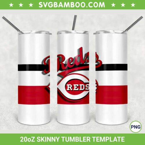 Cincinnati Reds 20oz Skinny Tumbler Template PNG, MBL Logo Cincinnati Reds Tumbler Wrap PNG, Cincinnati Baseball Tumbler Sublimation Design PNG Download