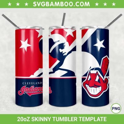 Cleveland Indians 20oz Skinny Tumbler Template PNG, MLB Logo Cleveland Indians Tumbler Wrap PNG, Baseball Sports Tumbler Sublimation Design PNG Download