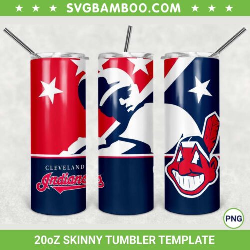 Cleveland Indians 20oz Skinny Tumbler Template PNG, MLB Logo Cleveland Indians Tumbler Wrap PNG, Baseball Sports Tumbler Sublimation Design PNG Download