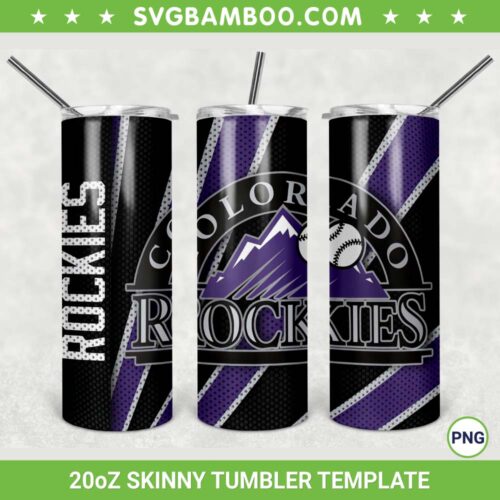 Colorado Rockies 20oz Skinny Tumbler Template PNG, MLB Colorado Rockies Tumbler Wrap PNG, Baseball Team Tumbler Sublimation Design PNG Download
