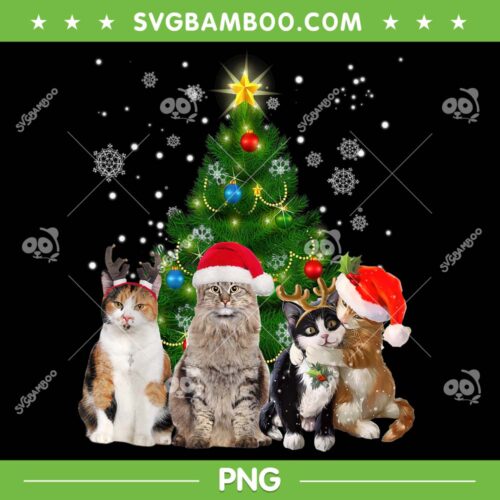 Cute Cat Christmas Tree PNG, Cat Lover Xmas PNG, Chritsmas Tree Cats Santa Hat PNG