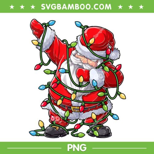 Dabbing Santa Christmas Tree Lights PNG, Santa Lights Hip Hop PNG, Santa Claus Dabbing PNG