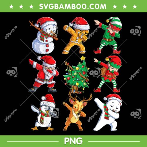 Dabbing Santa Elf Friends PNG, Snowman Santa Claus Christmas Tree Dabbing PNG, Reindeer Elf Penguin Bear Dabbing PNG