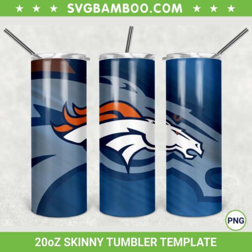 Denver Broncos 20oz Skinny Tumbler Template PNG, Denver Broncos NFL Logo Tumbler Wrap PNG, Football Fan Tumbler Sublimation Design PNG Download