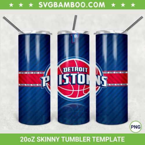 Detroit Pistons 20oz Skinny Tumbler Template PNG, Detroit Pistons Logo NBA Tumbler Wrap PNG, Basketball Sports Tumbler Sublimation Design PNG Download