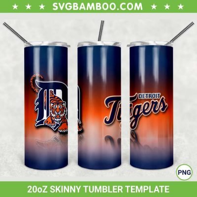 Detroit Tigers 20oz Skinny Tumbler Template PNG, MLB Detroit Tigers Tumbler Wrap PNG, MLB Team Tumbler Sublimation Design PNG Download