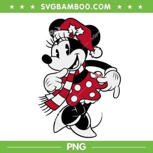 Disney Minnie Mouse Classic Christmas PNG, Cute Minnie Xmas Portrait PNG, Classic Christmas Minnie Disney PNG