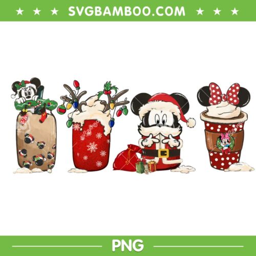 Disney Mouse Coffee Drink PNG, Mickey Santa Coffee Latte PNG, Mickey Coffee Latte PNG