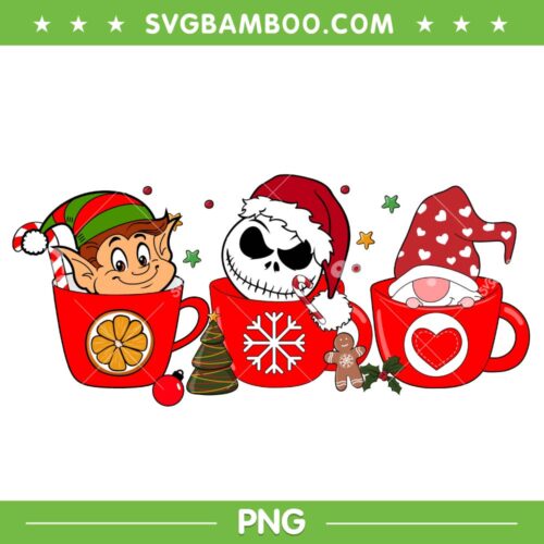 Elf Jack Skellington Gnomes Coffee Latte PNG, Buddy Elf Hot Cocoa PNG, Christmas Coffee PNG