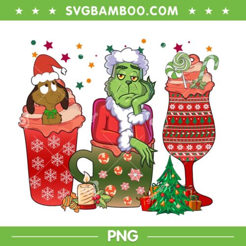 Funny Grinch Hot Cocoa PNG, Latte Drink Grinch Christmas PNG, Grinch Coffee Christmas PNG