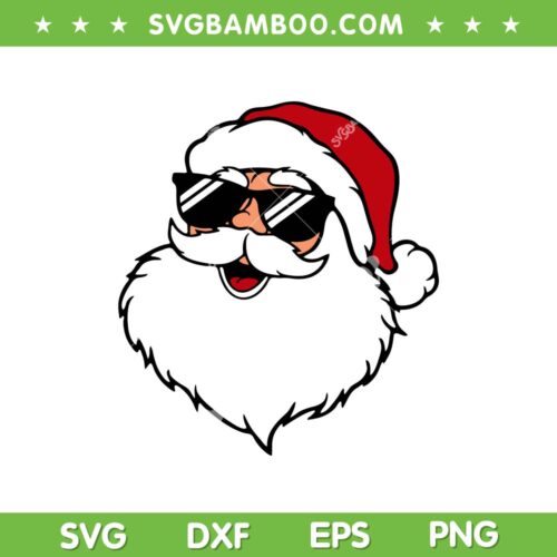 Funny Santa Claus Face Sunglasses With Hat SVG, Santa With Sunglasses SVG, Merry Christmas SVG DXF EPS PNG