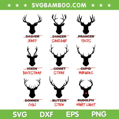 Funny Ugly Reindeer Christmas SVG, Deer Hunter Santa SVG, Christmas Reindeer Collection SVG DXF EPS PNG