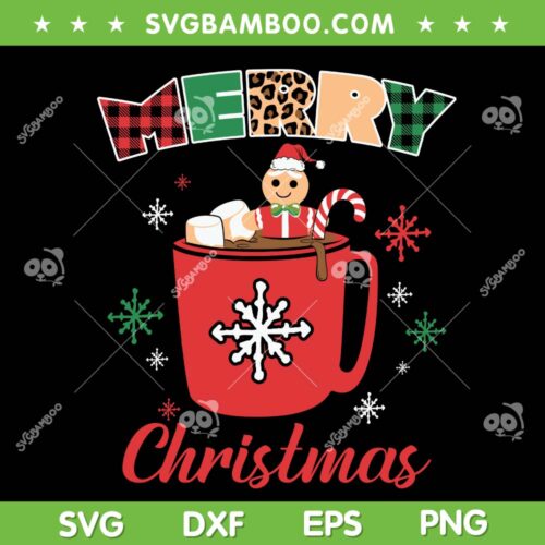 Gingerman Cookie Hot Cocoa SVG, Merry Christmas Buffalo Plaid Leopard SVG, Merry Christmas SVG DXF EPS PNG