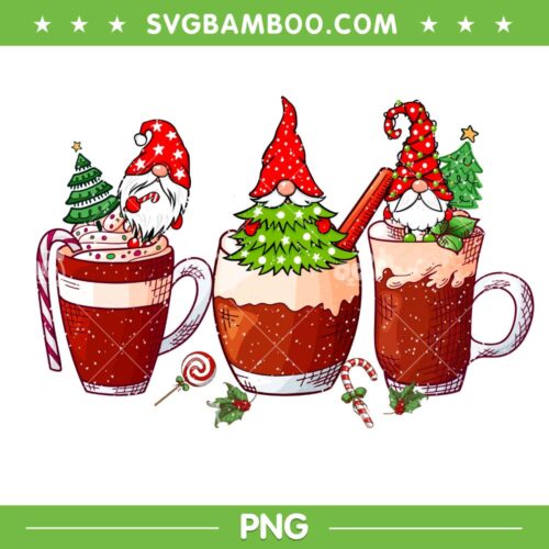 Gnomes Coffee Latte Christmas Tree PNG, Gnomies Christmas Mug PNG, Santa Hat Topping Beverage PNG