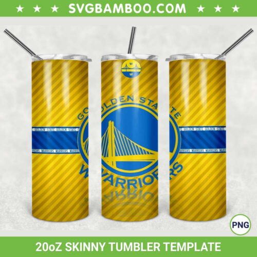 Golden State Warriors 20oz Skinny Tumbler Template PNG, Golden State Warriors Logo Tumbler Wrap PNG, Basketball Tumbler Sublimation Design PNG Download