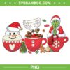 Grinch Christmas Hot Drink PNG, Snowman Reindeer Grinch Coffee PNG, Warm Drink Snowman Grinch PNG