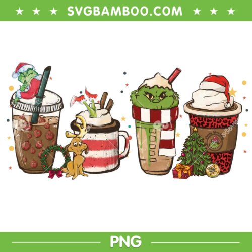Grinch Face Christmas Mug PNG, Grinch Topping Coffee Drink PNG, Christmas Coffee Latte Grinch Santa PNG