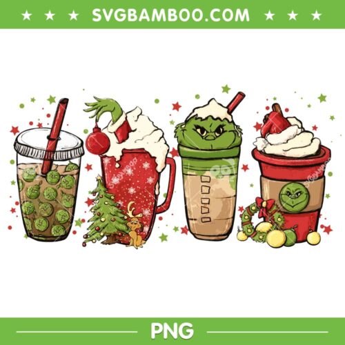 Grinch Coffee Santa Chesse PNG, Christmas Grinch Bubble Tea PNG, Christmas Drinking Grinch Hand Mug PNG