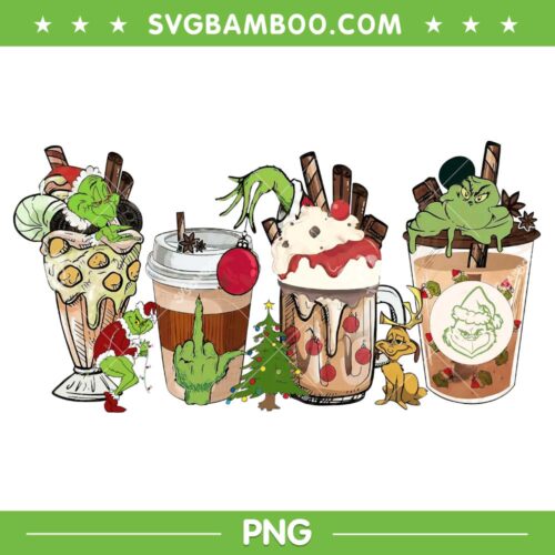 Grinch Hand Ornament Christmas Coffee PNG, Coffee Latte Grinch Funny Face PNG, Ice Cream Grinch Face PNG