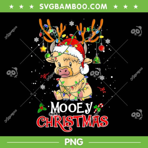 Highland Cow Xmas Light PNG, Cute Cow Santa Hat Christmas PNG, Highland Cow Light PNG