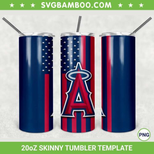 Los Angeles Angels 20oz Skinny Tumbler Template PNG, MLB Logo Los Angeles Angels Tumbler Wrap PNG, Sports Logos Tumbler Sublimation Design PNG Download