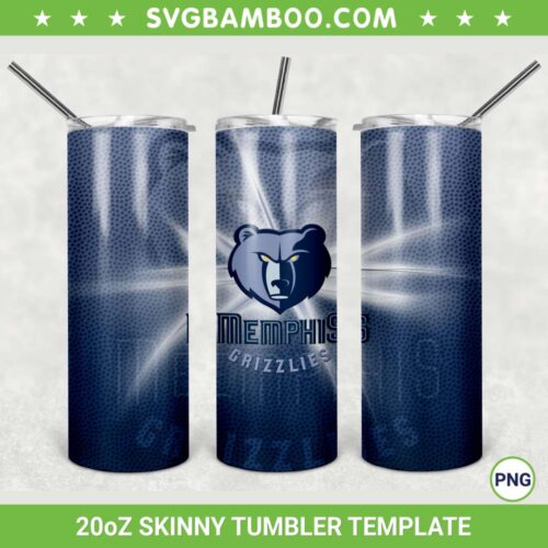 Memphis Grizzlies 20oz Skinny Tumbler Template PNG, NBA Memphis Grizzlies Tumbler Wrap PNG, Basketball Teams Tumbler Sublimation Design PNG Download