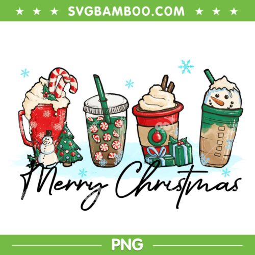 Merry Christmas Coffee PNG, Warm Drinks For Chrsitmas PNG, Colourful Coffee Latte Bubble Tea Xmas PNG