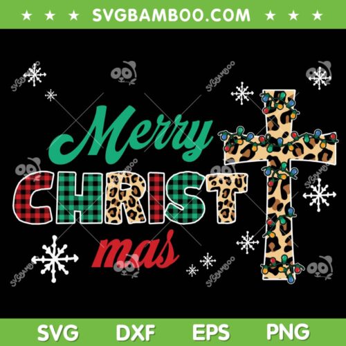 Merry Christmas Cross Leopard SVG, Christmas Leopard Cross SVG, Christmas 2022 SVG DXF EPS PNG