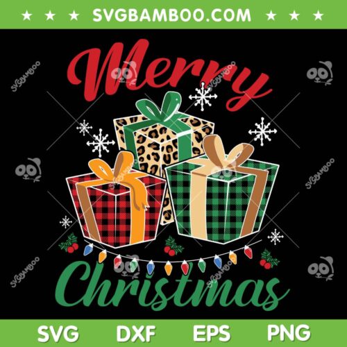 Merry Christmas Gift Box Leopard SVG, Gift Box Christmas SVG, Merry Christmas SVG DXF EPS PNG
