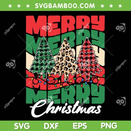 Merry Christmas Leopard Buffalo Red SVG, Merry Christmas Tree SVG, Buffalo Plaid Trees SVG DXF EPS PNG