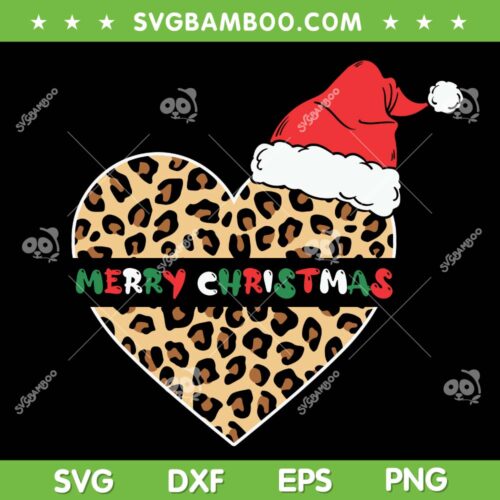 Merry Christmas Leopard Heart SVG, Merry Christmas Santa Hat SVG, Leopard Heart Christmas Hat SVG DXF EPS PNG